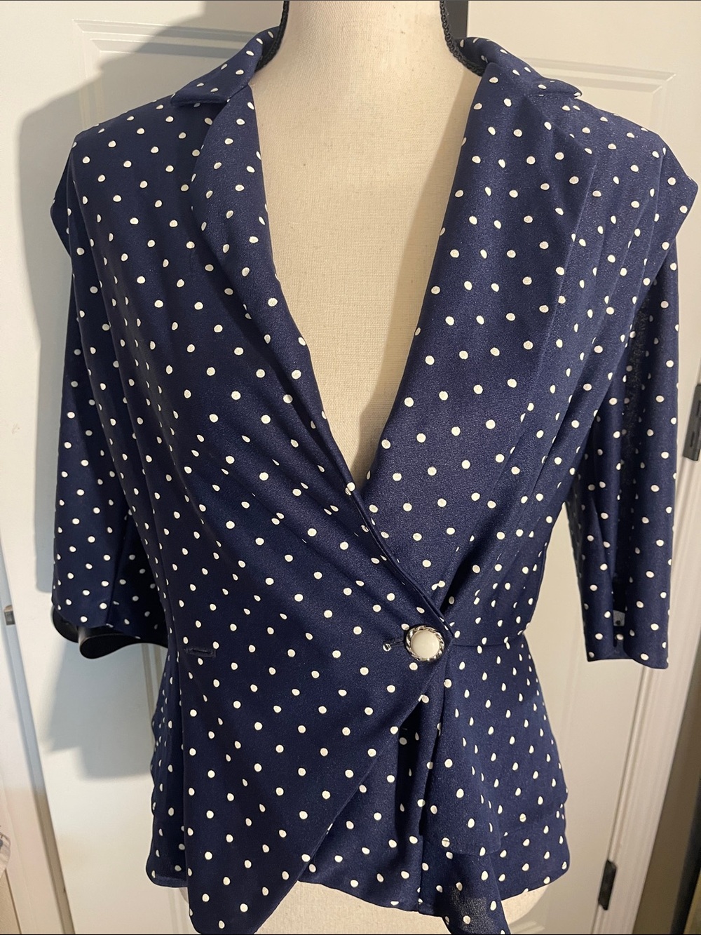 VTG Prelude Navy Polka Dot Button-Front Blouse